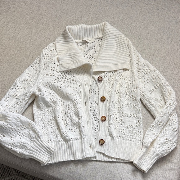 Cleobella Ivory Boho Open Knit Cardigan with Buttons - Picture 1 of 6